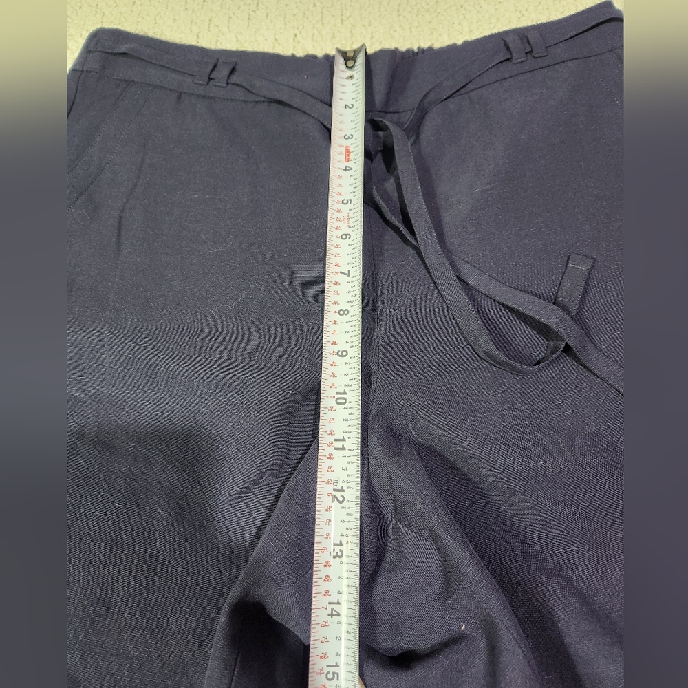 Talbots Linen Blend Wide Leg Navy Dress‎ Pant Pull On Elastic Waist Belted LG - Picture 10 of 10